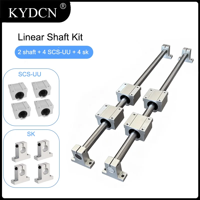 Diameter 20mm Linear Shaft Kit 2pcs Rail + 4pcs SCS20UU Bearing Slider + 4pcs SK20 Support 300-1450mm Optical Axis for CNC Parts