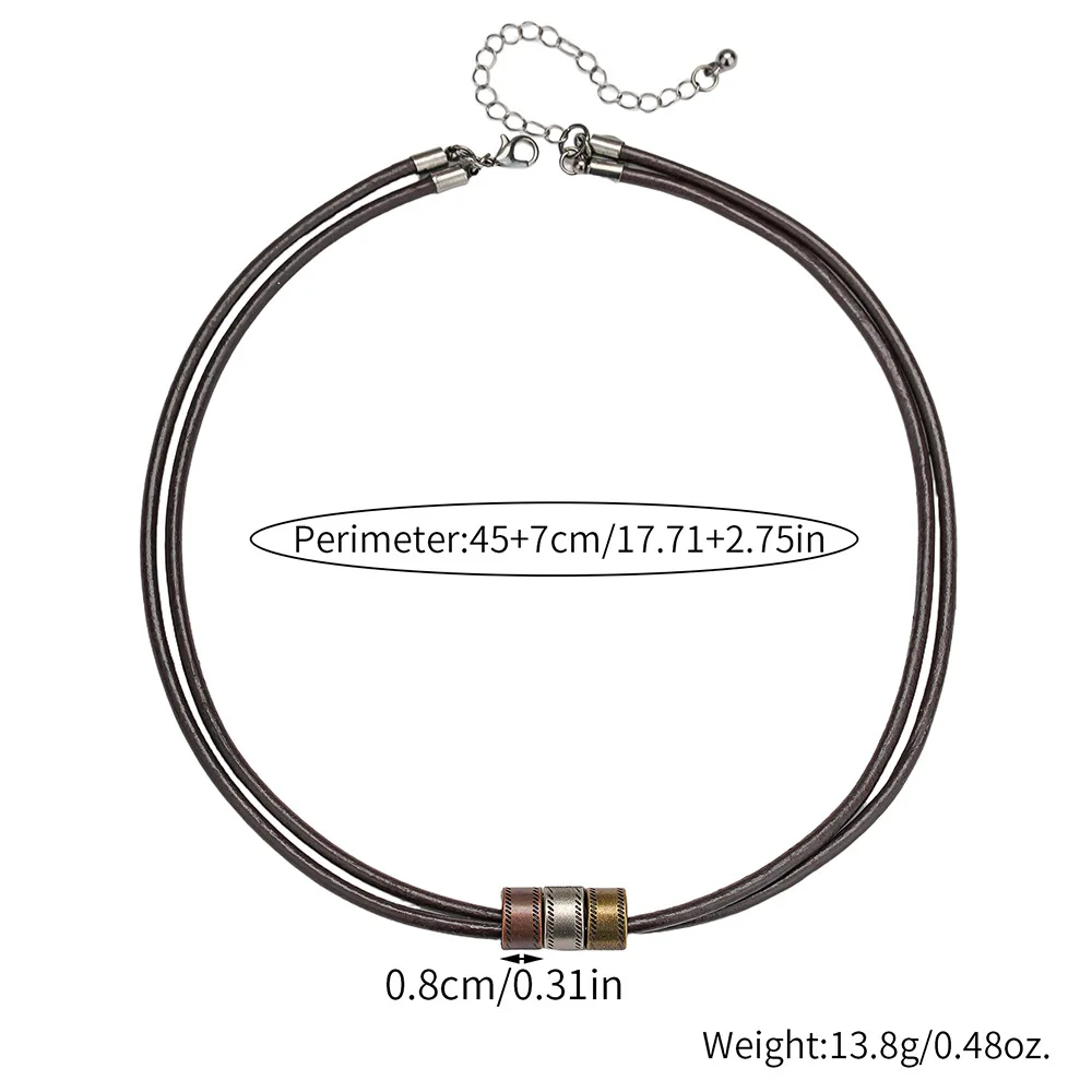 Vintage Ring Anhänger Halskette Hip Hop PU-Lederseil Herren Choker Halskette Mode Schmuck Accessoires – Detail 6