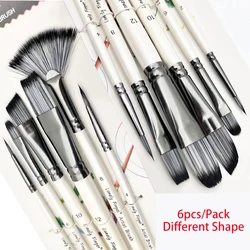 6/10/12pcs Acrylic Paint Brushes Set for Acrylic Oil Watercolor Gouache Artist Professional Painting with Synthetic Nylon Tips