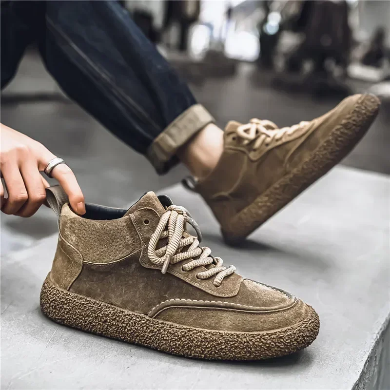 Four Season New Thick Soled Niche Mid Top Fashion Show Outdoor Street Sports Board Shoes Trendy Casual Men's Shoes