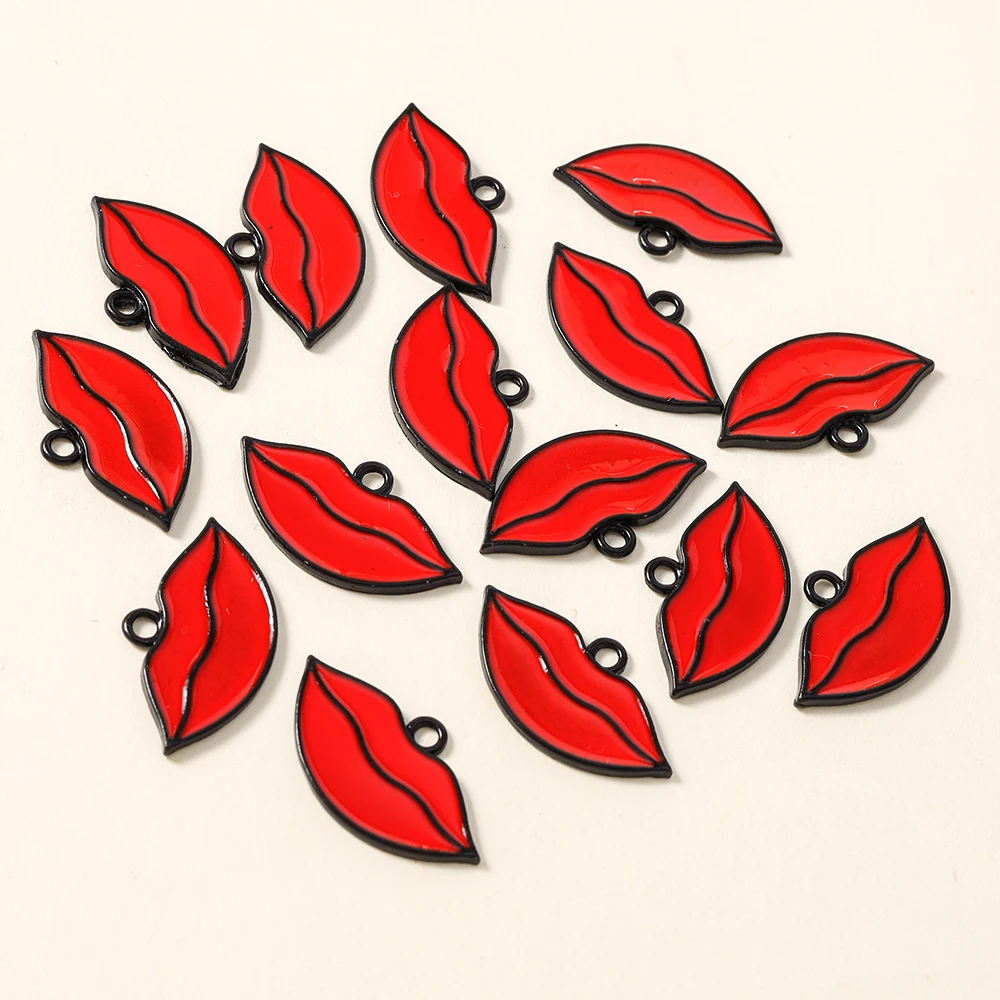 10pcs 15*26mm Cute Enamel Kisses Lips Charms Pendants for Jewelry Making Drop Earrings Necklaces DIY Crafts