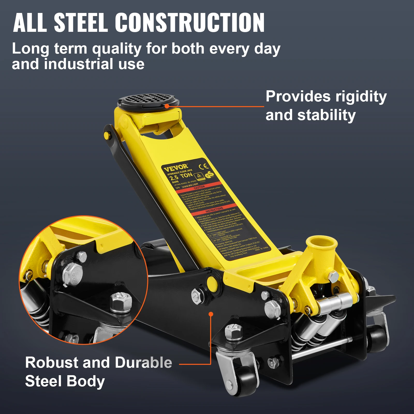 VEVOR podnośnik samochodowy 2.5-4Ton podnośniki podłogowe Heavy-Duty Steel Racing Jack W/podwójne tłoki Quick Lift Pump zmiana opon podnoszenie