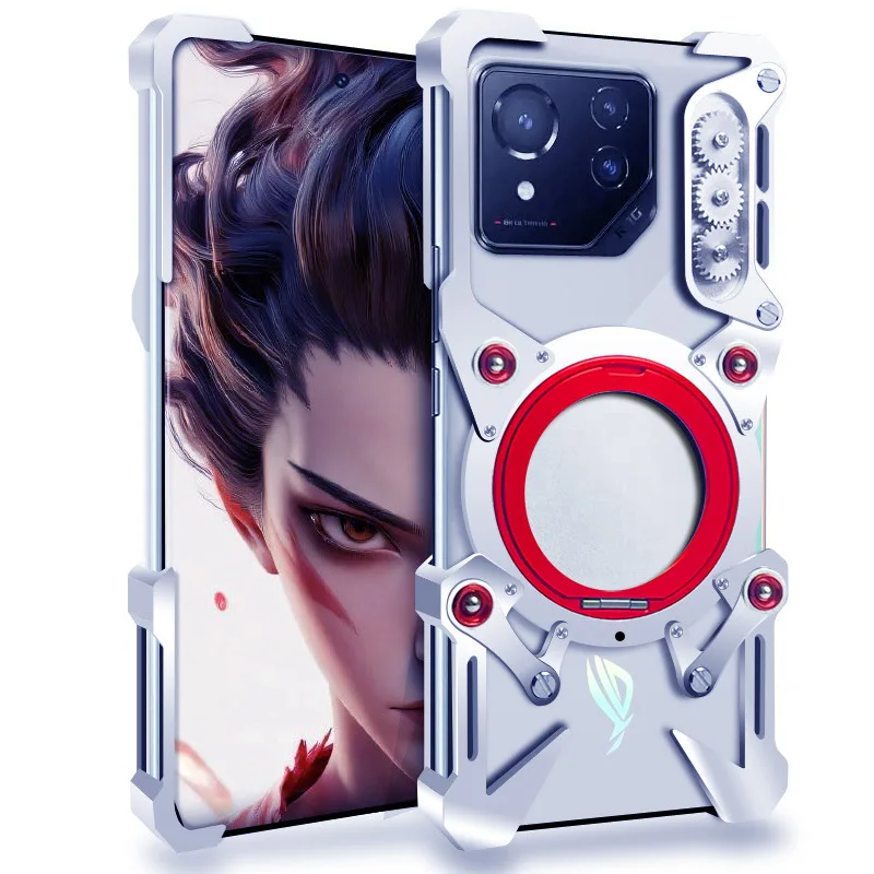

Powerful Metal Aluminum Metal Bumper Phone Case For ASUS ROG Phone 9 8 Pro Zenfone 11 12 Ultra Rotating Bracket Shockproof Cover