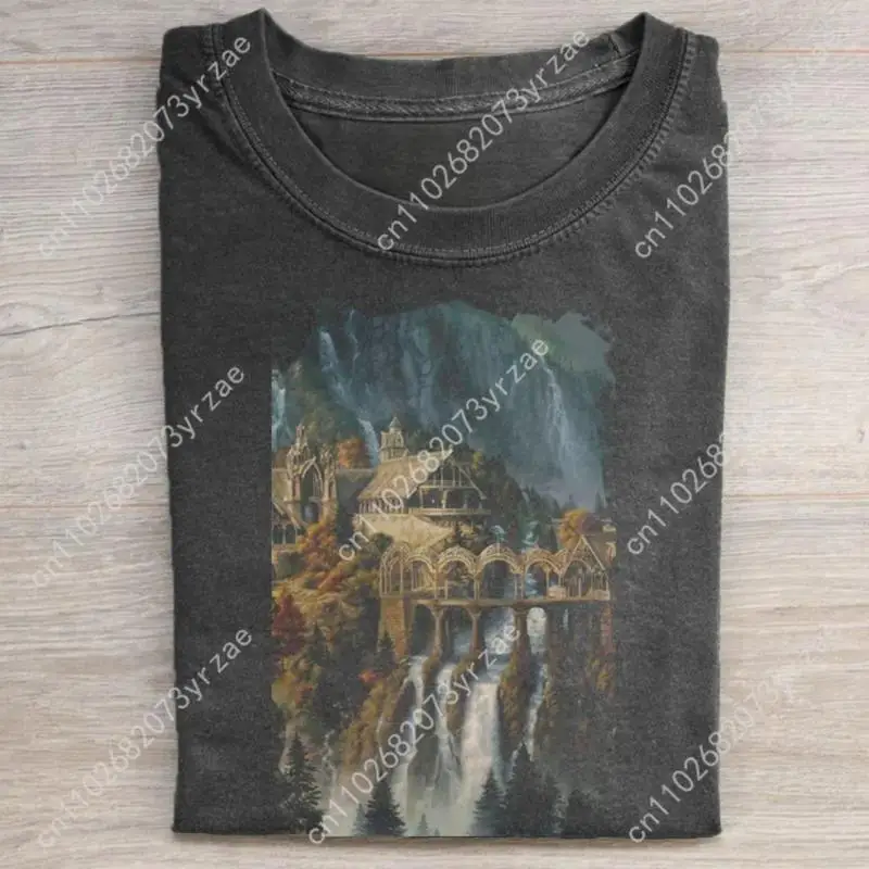 

Винтажная футболка с рисунком Rivendell Sunset The Lord of The Rings, мужская и женская винтажная футболка высокого качества, мягкие дышащие топы