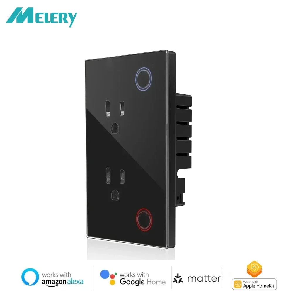 Melery Matter Thread Wifi Smart Wall Socket US Electrical Plug Outlet Power Touch Switch Wireless Voice Remote,Alexa Google Home