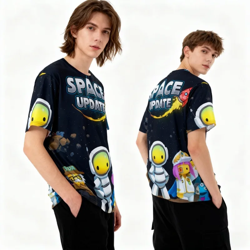 تي شيرت Hot Game Wobbly Life Series مطبوع بأكمام قصيرة مطبوع عليه رسوم كرتونية ثلاثية الأبعاد للبالغين قابل للتنفس وصديق للبشرة ورقبة مستديرة #1