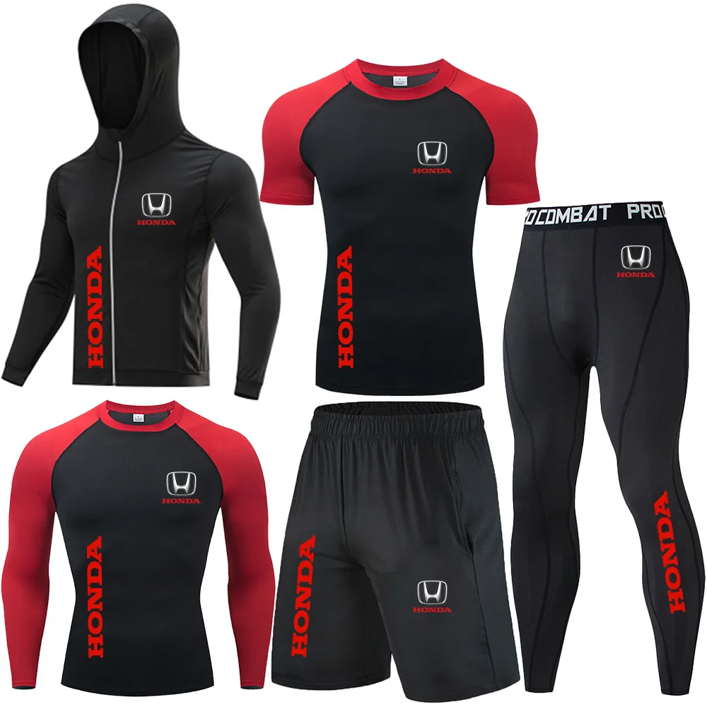 

Honda Logo Gym Rash Protection Five-Piece Set Breathable Quick-Drying Sports Jacket, Color-Blocked Men's Exercise Jacket