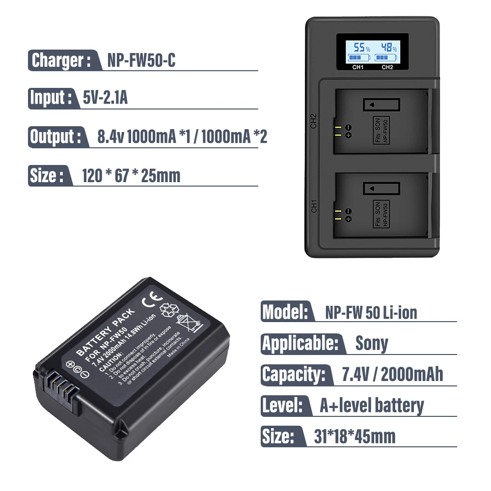 PALO NP-FW50 NP FW50 NPFW50  Battery for Sony Alpha a6500 a6300 a6000 a5000 a3000 NEX-3 a7R a7 a7R II NEX-3N NEX-5 a7S NEX-7