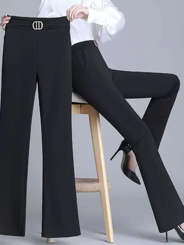 حجم كبير المرأة مرونة بنطال ذو قصة أرجل واسعة متوهج عادية ثنى عالية الخصر بنطلون طويل تأثير التخسيس مكتب تخفيف Sle #5