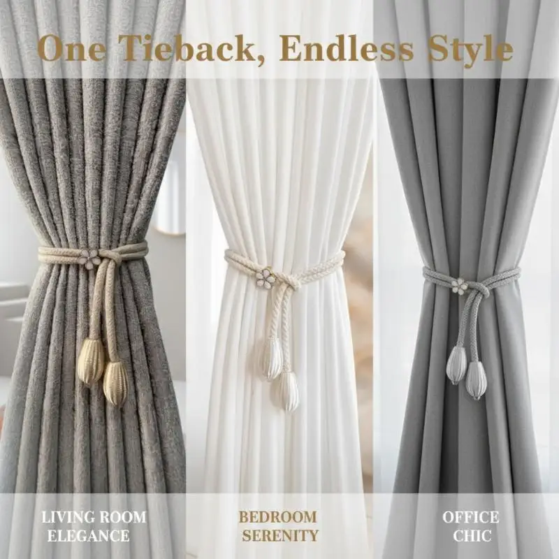 

2 шт. подхватов для штор с цветочными пряжками - регулируемые, без сверления, фиксаторы для шнуров, для элегантного декора дома, аксессуары для штор