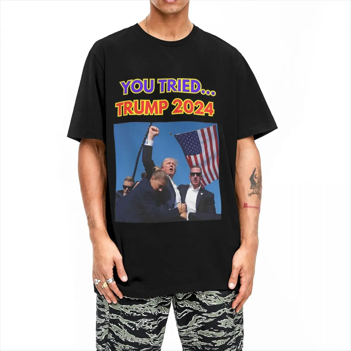 Trump T-Shirt Failed Assassination Attempt Trendy Cool T Shirts Short Sleeves Tops Beach 100% Cotton O-Neck Oversized Top Tees