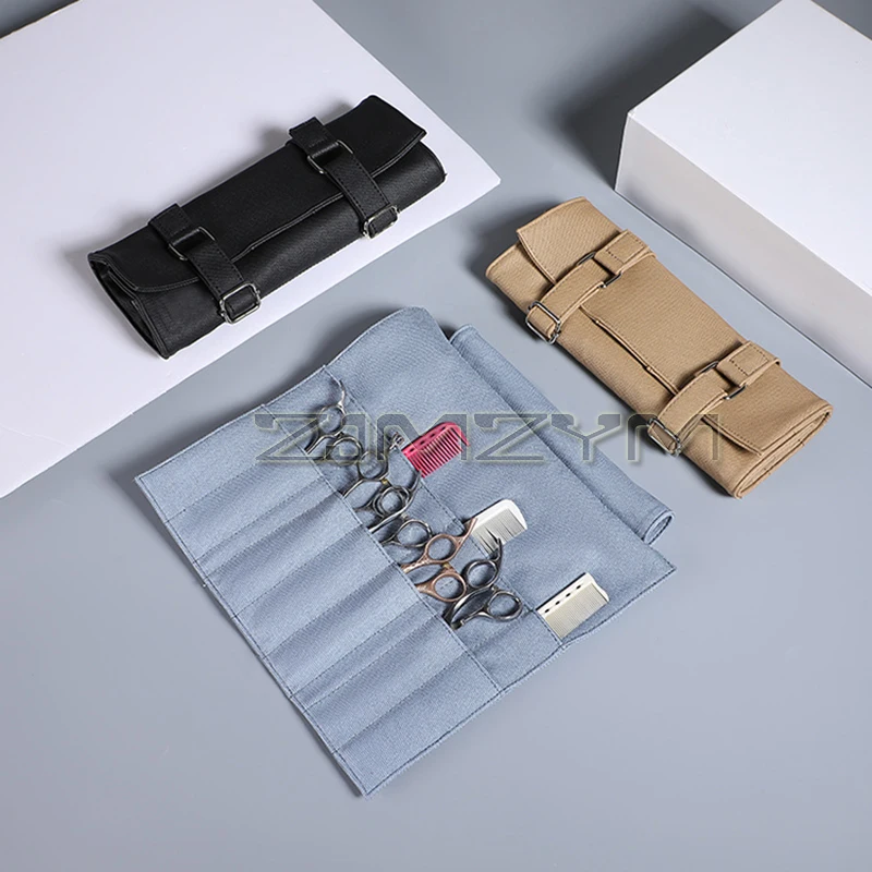 10Pcs Capacity Scissor Pouch PU Waterproof Scissor Comb Case Holster Salon Wear Resistant Hair Tool Bag Barber Roll Up Organizer