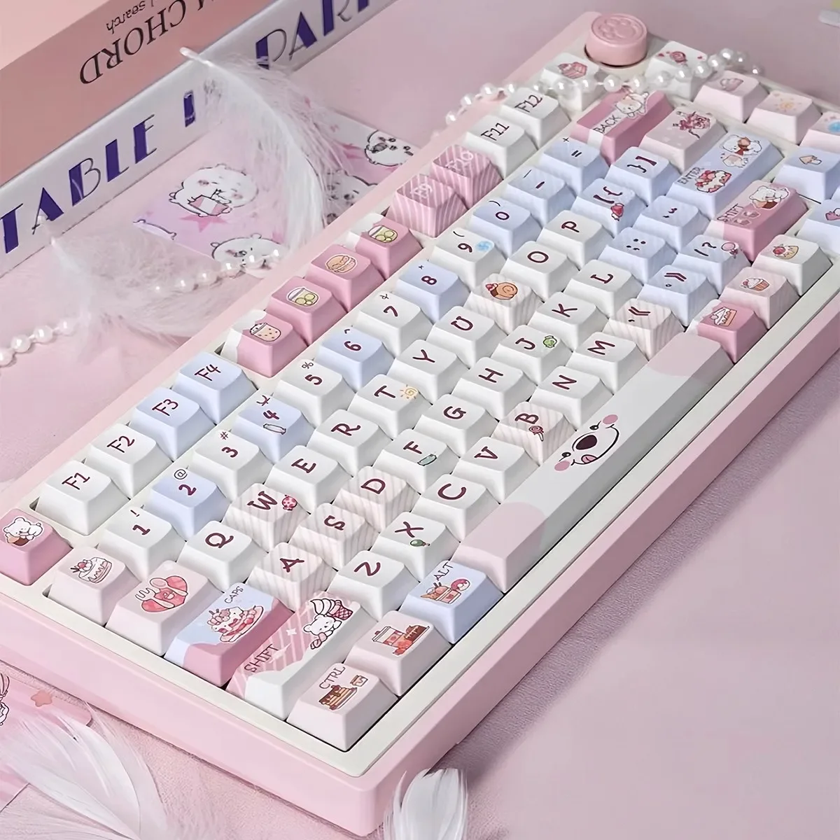 Cream Sweetheart Theme Keycaps Set PBT Sublimation Cherry Profile Key Caps Mechanical Keyboard Side Carving Custom Pink Keycaps