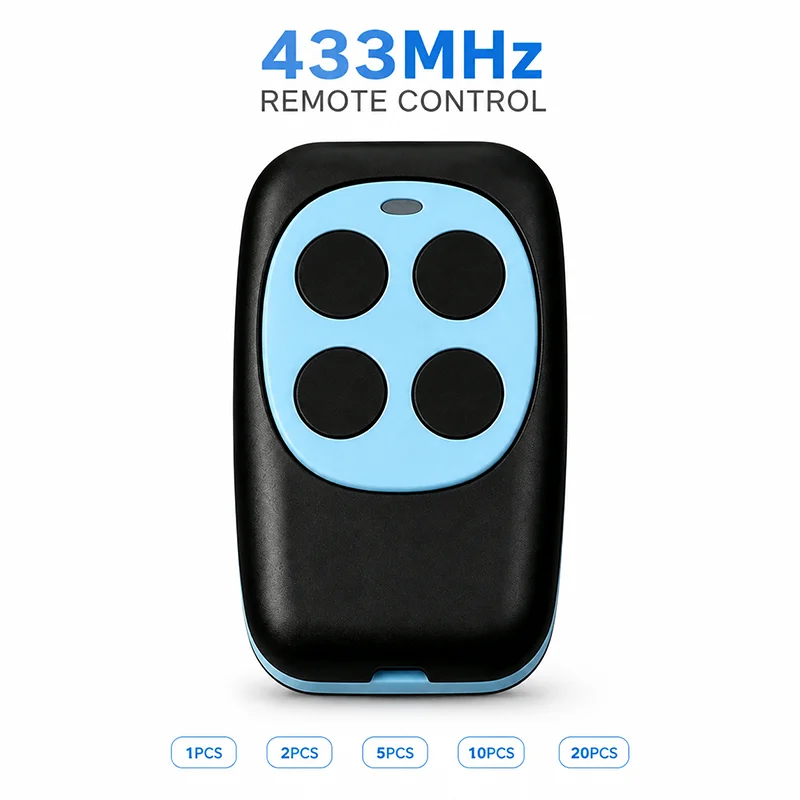 1/2/5/10/20PCS 433MHz Blue 4-Button Remote Control, Clone Transmitter for Garage Door & Gate Opener, Code Grabbing Key Fob