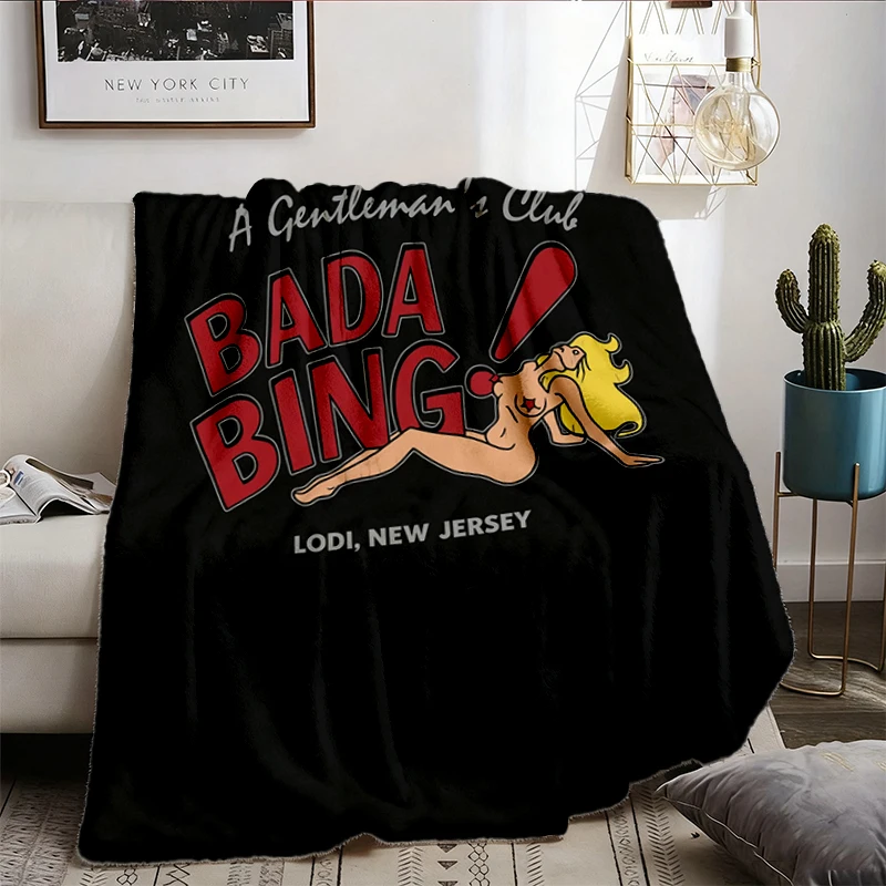 Bada Bing Cozy Blanket Vintage Sopranos Flannel Throw, Lodi New Jersey Gentlemen's Club Warm Blanket, 90s Bootleg Retro