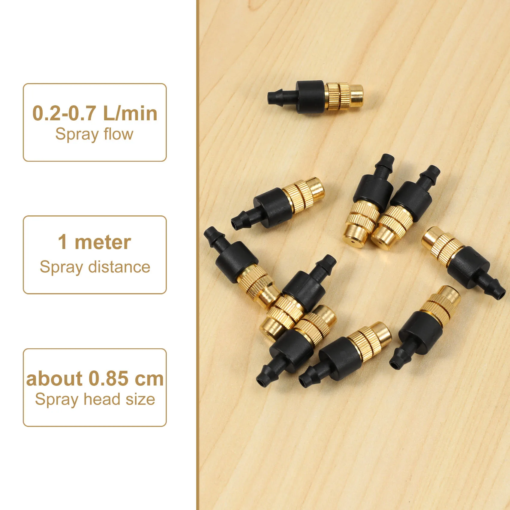 Bocal de Nebulização Ajustável para Jardinagem, Sprinkle Brass Watering Sprinkler, Pulverizador para Sistema de Irrigação, 10 Pcs