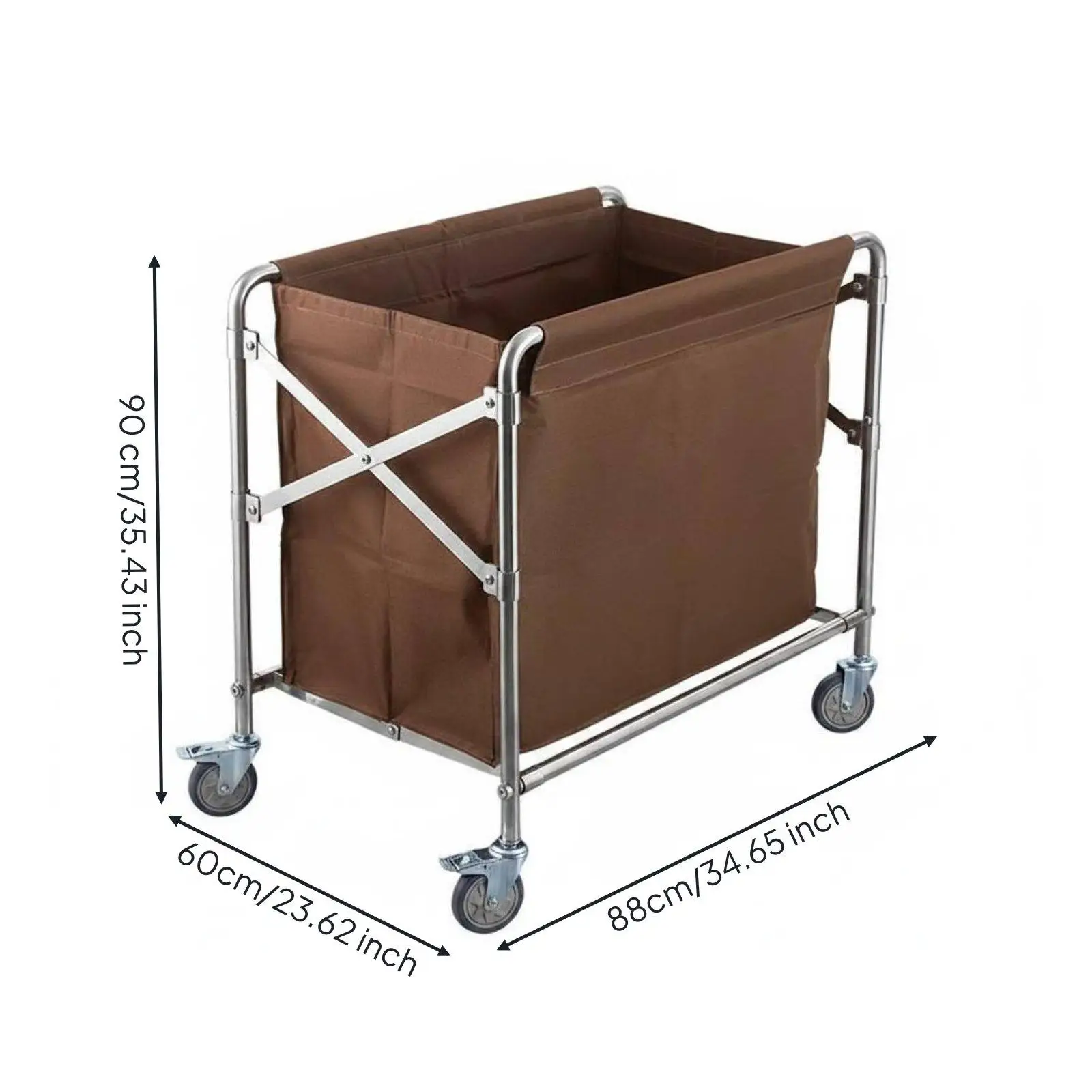 Rolling Laundry Hamper Cart Stainless Steel Frame Oxford Cloth Bag for Hotel Linen Collection Work