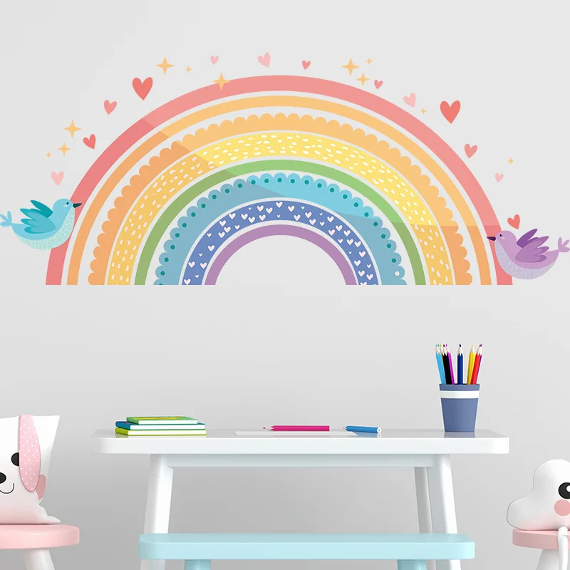 Colorful Rainbow Bird Love Wall Stickers for Children's Room  Kids Baby Nursery Room Decor Removable Wall Decals Home Decoration - view 5