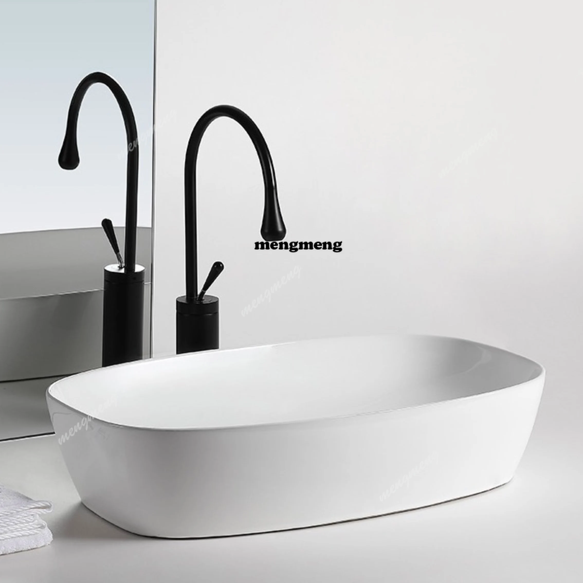 

Countertop Basin Washbasin White Ceramic Washbasin Bathroom Art Basin Single Basin With Pull-out Faucet 600*390*145mm