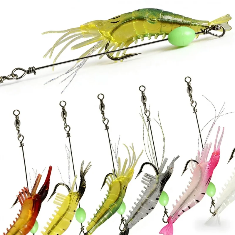 

Набор светящихся бионических приманок-креветок 9 см, 6 г с крючками для ловли баса, змееголова и универсальной рыбалки