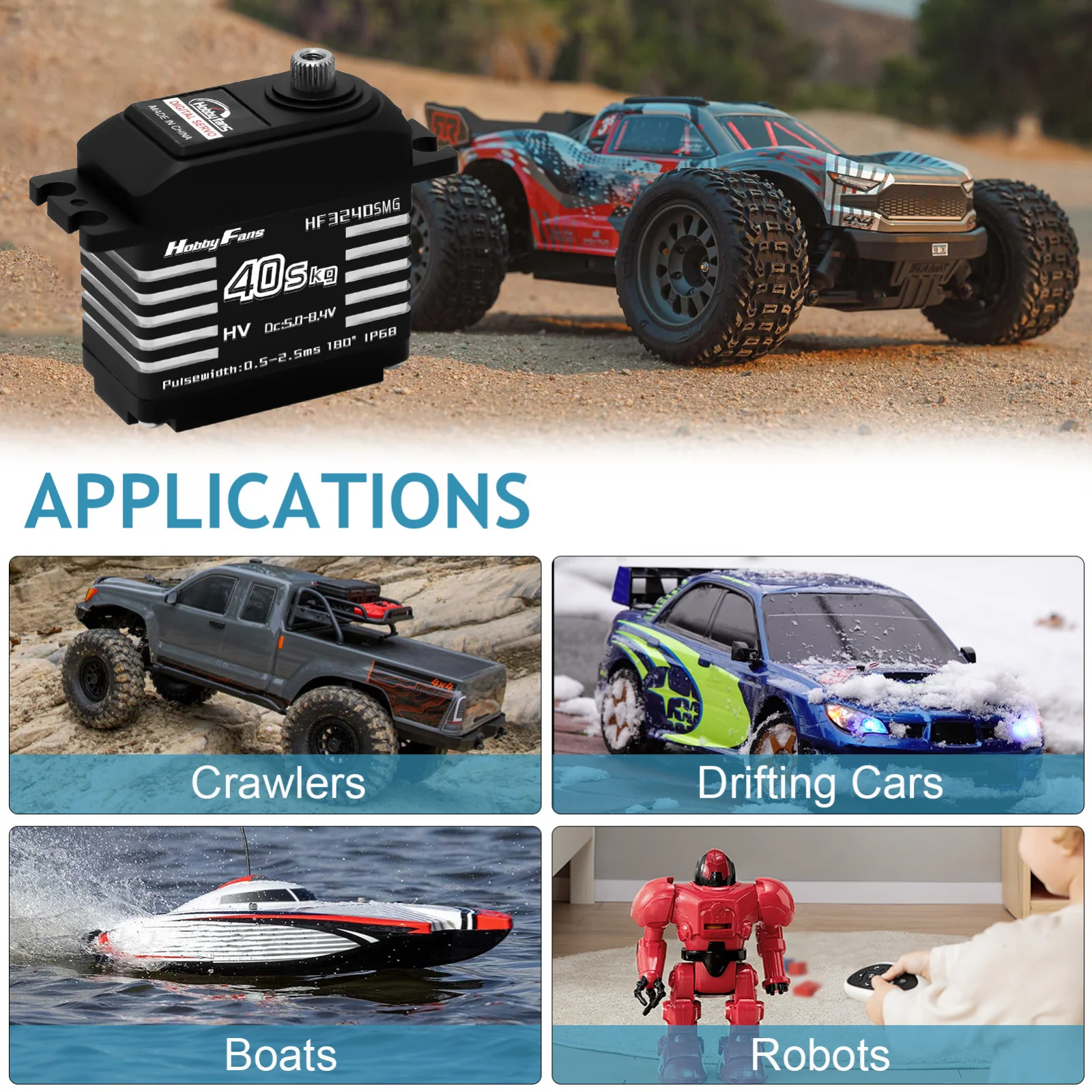 40KG HF3240SMG Digital Servo Brushless Motor 180 Degrees Angle Controllable Metal Gear IP68 Servos DIY Parts for RC Car Robot