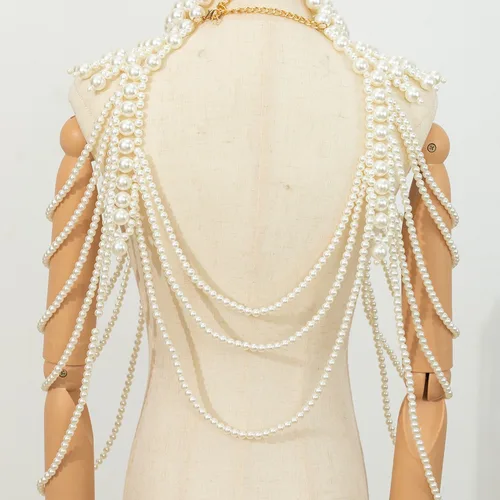 Imagen 2 del producto Nuevo estilo europeo y americano exagerado retro industria pesada cadena de cuerpo sexy de perlas multicapa con cuentas a mano