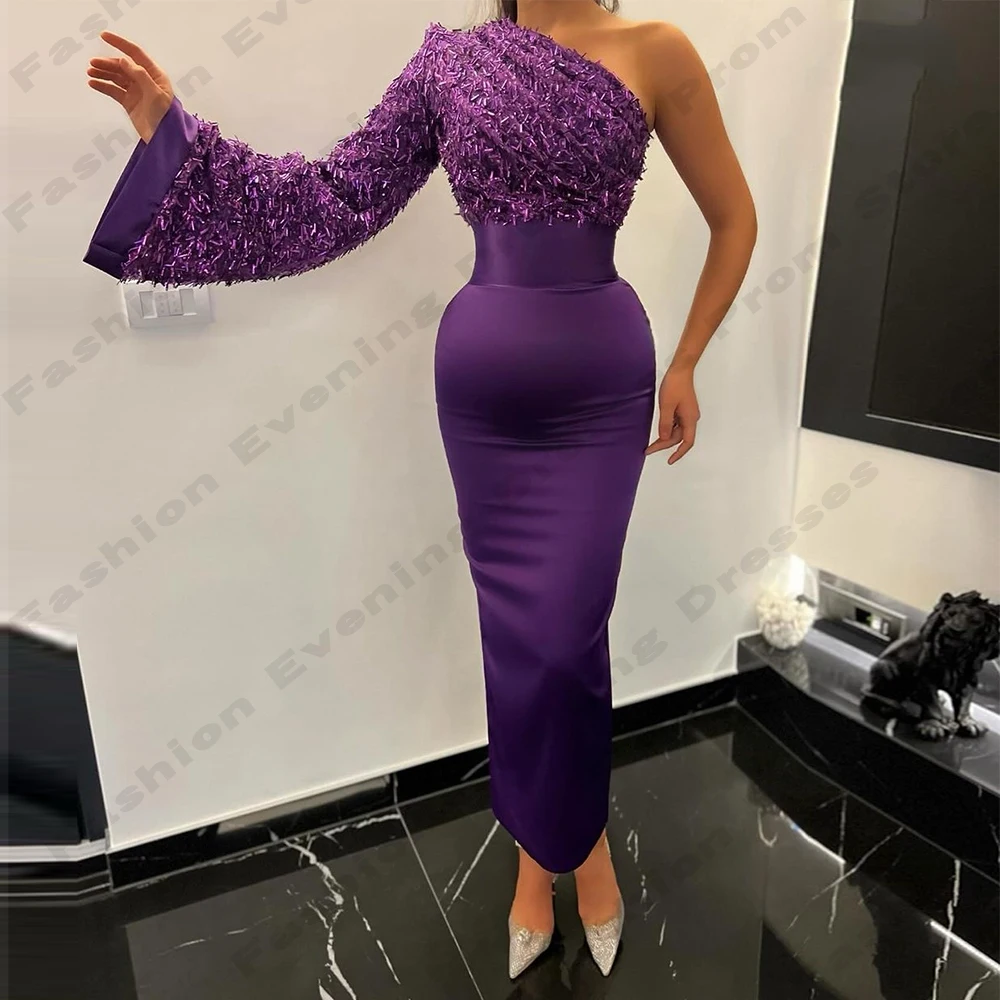 Fashion Exquisite Evening Dresses For Women Elegant Sexy Single Shoulder Sleeve Slimming Simple Long Satin Luxury Prom Gowns