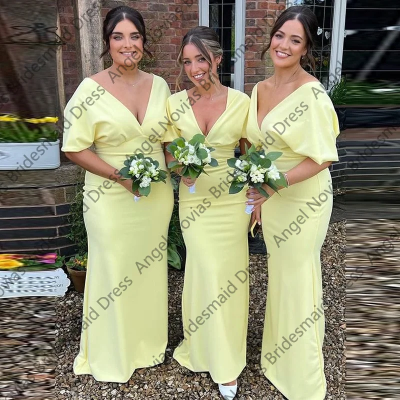 

Индивидуальные длинные желтые платья подружек невесты в стиле русалка из атласа, простые корсетные платья для подружек невесты, robe demoiselle d honneur femme