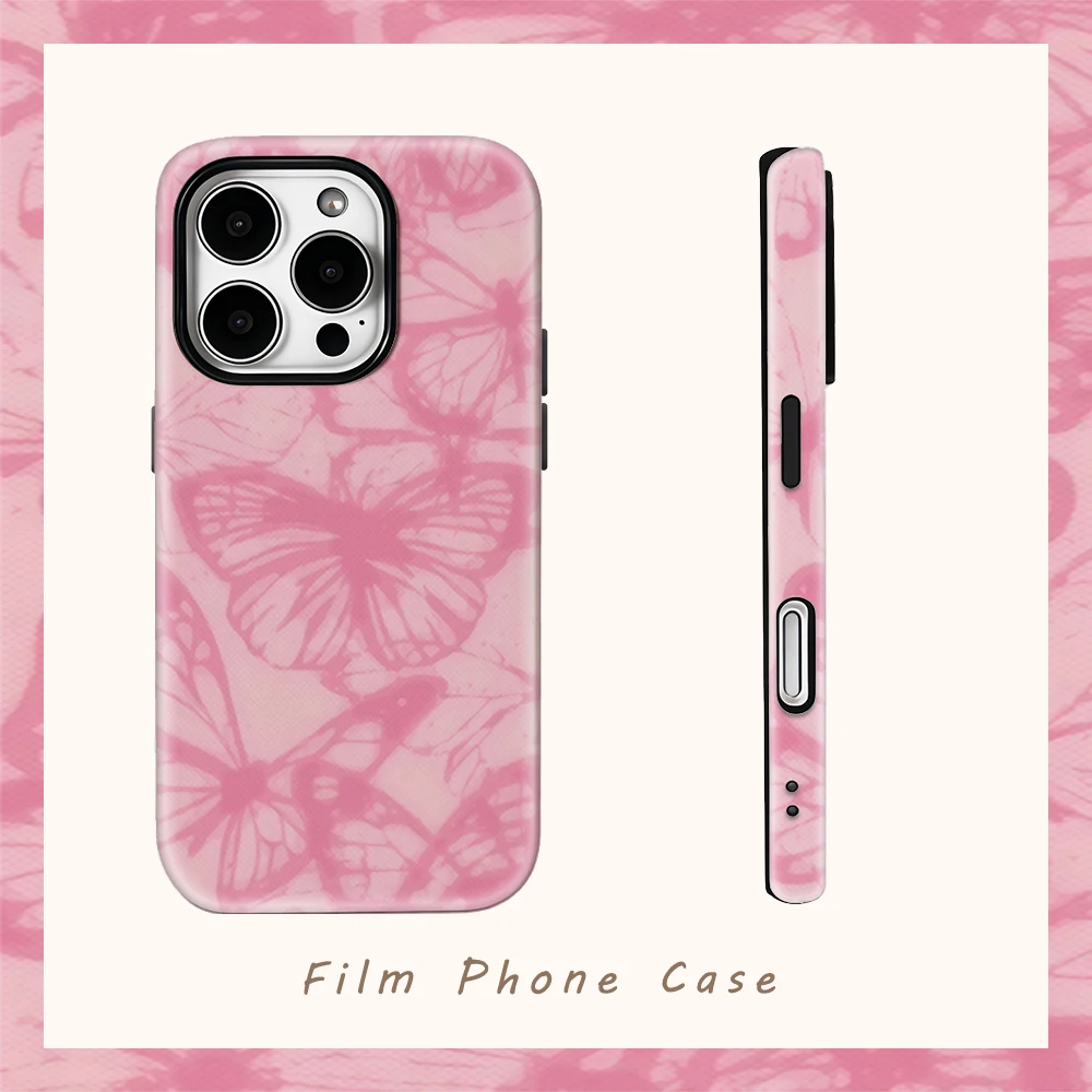 

Pink Butterfly Dancing Phone Case for IPhone 16 15 14 13 12 11 X XS XR XSMAX 7 8 Pro Max Plus Double-layer Back Cover