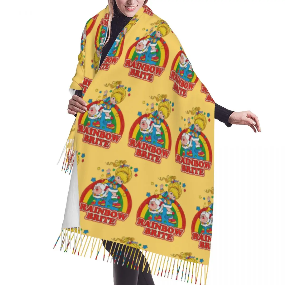 

Rainbow Brite винтажный красочный дизайн шарф с кисточками шарфы для женщин мягкие теплые шали и накидки длинная осенне-зимняя шаль накидка