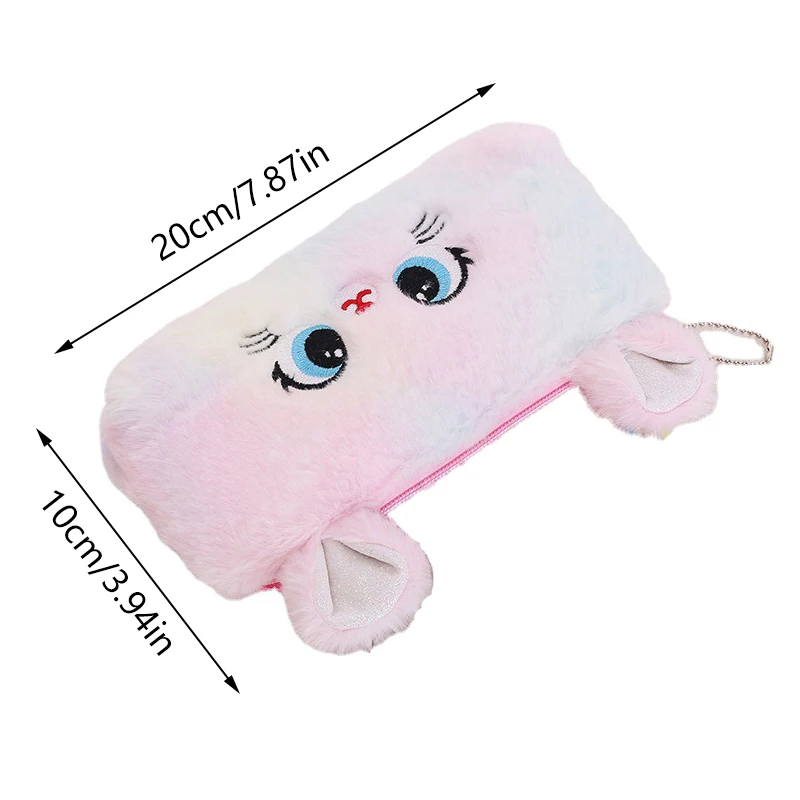 Bonito Gradiente Cor Gato Plush Pen Bag para Meninas, Estojo de grande capacidade, Coração Papelaria Fornecimento, Saco De Armazenamento, Porta-moedas, Novo Cartoon