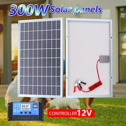 300W Solar Panel Kits Complete 12V Polycrystalline USB Power Portable Outdoor Rechargeable Solar Cell Solar Generator for Home