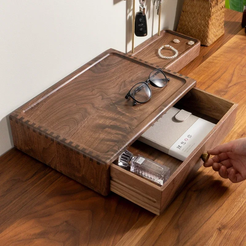 A4 Paper File Storage Box Black Walnut Wood Storage Drawer Desktop Organizer with Brass Handle Flexible Combination Home Storage