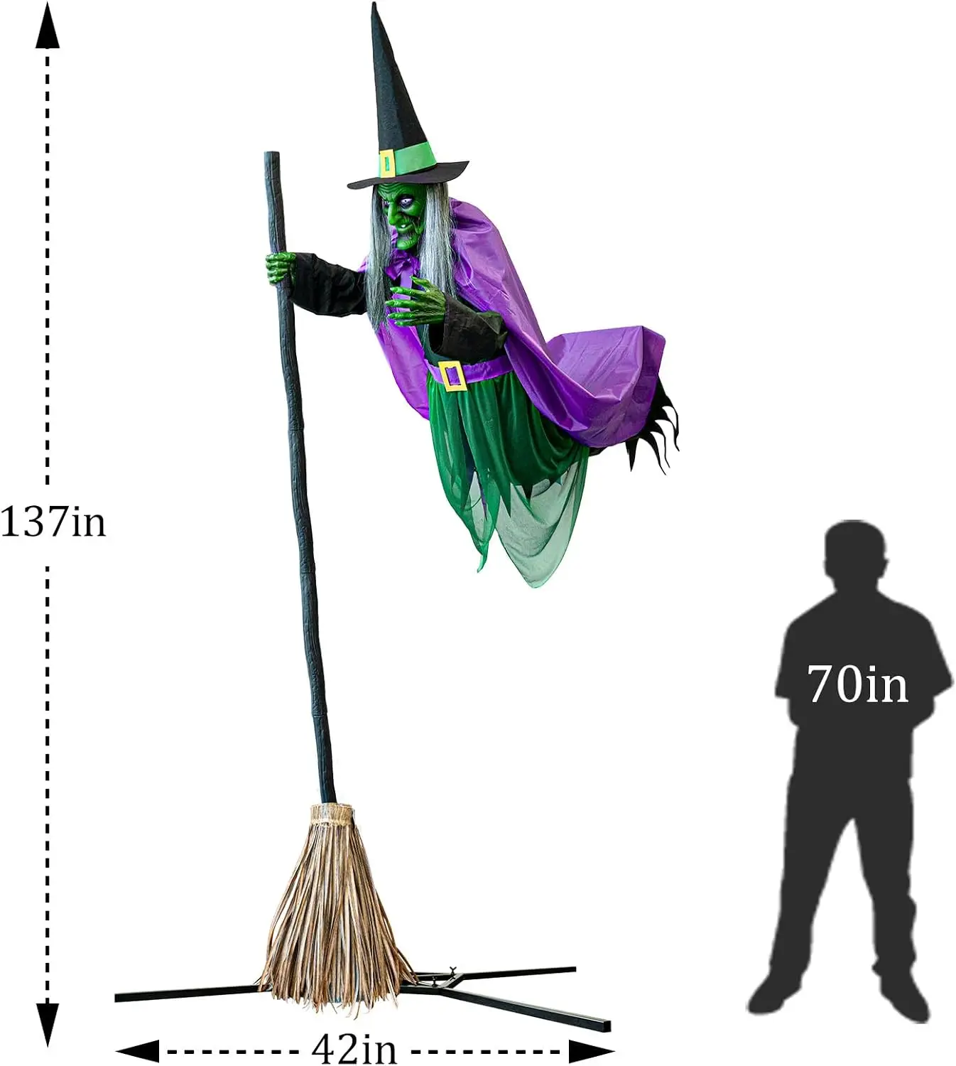 Halloween Decorations Outdoor - 11.5 Ft Animated Hovering Witch Animatronics - Sound & Touch Activated Sensor - Scary Decor Prop