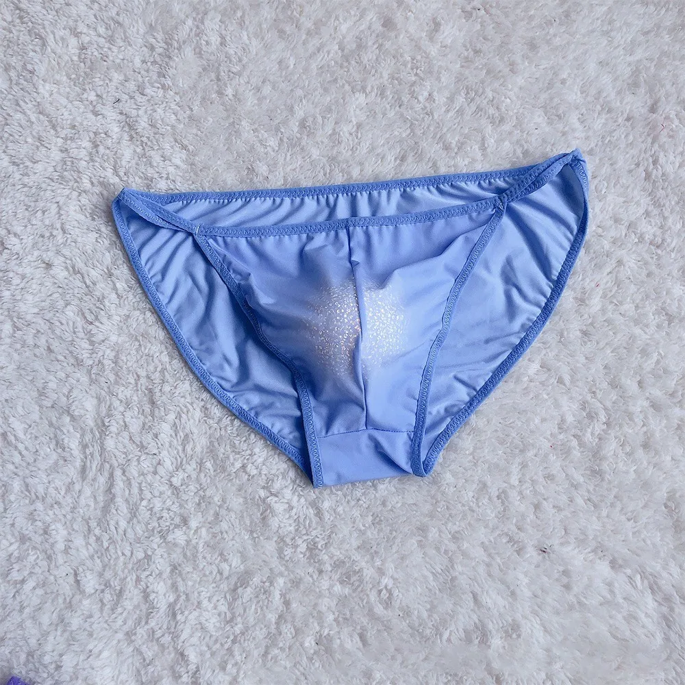 Sexy Men Ice Silk Sheer Bulge Pouch Briefs Thongs Transparent Elastic Underwear Pump Man Underpants Glossy Panties