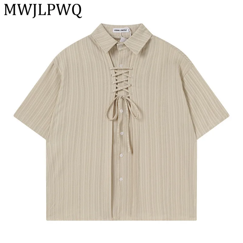 

MWJLPWQ New Summer American Retro Textured Shirt For Men Lapel Short Sleeve Simple Versatile Casual Loose Short-Sleeve Top 15523