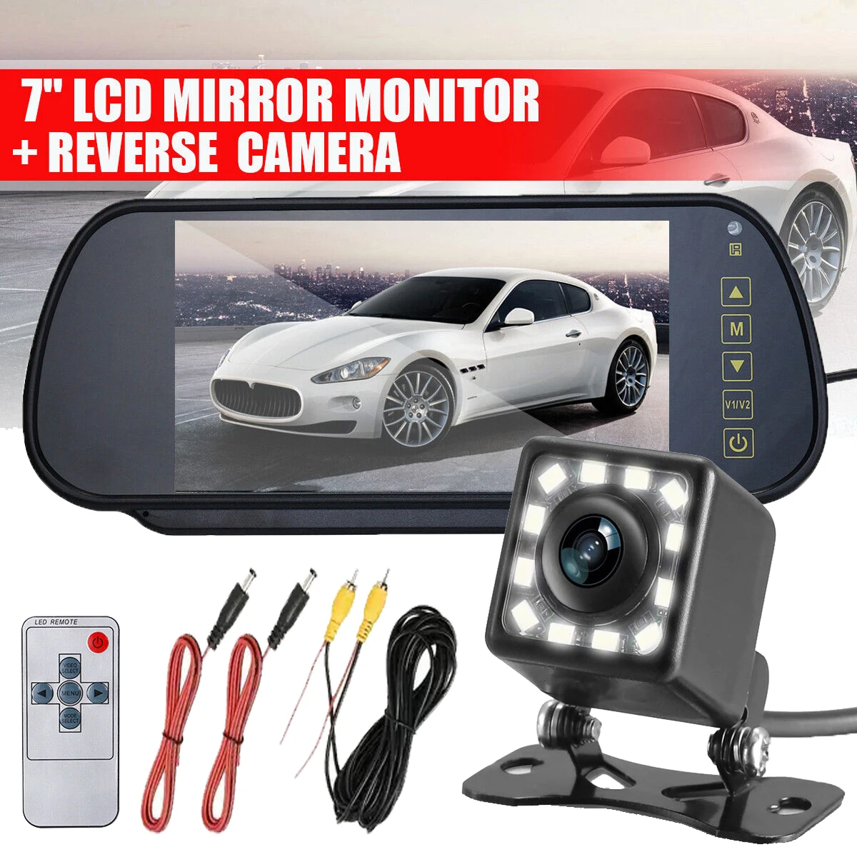 

7" Mirror Monitor & Rear View Backup Camera Reverse HD Night Vision For Car Truck RV