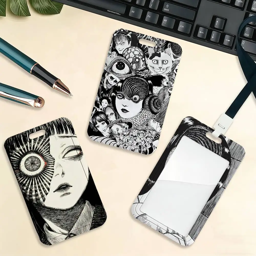 Japanischer Junji Ito Tomie Kartenhalter für Campusstudenten mit Umhängeband, Arbeitskartenetui, Bus-ID-Geschenke