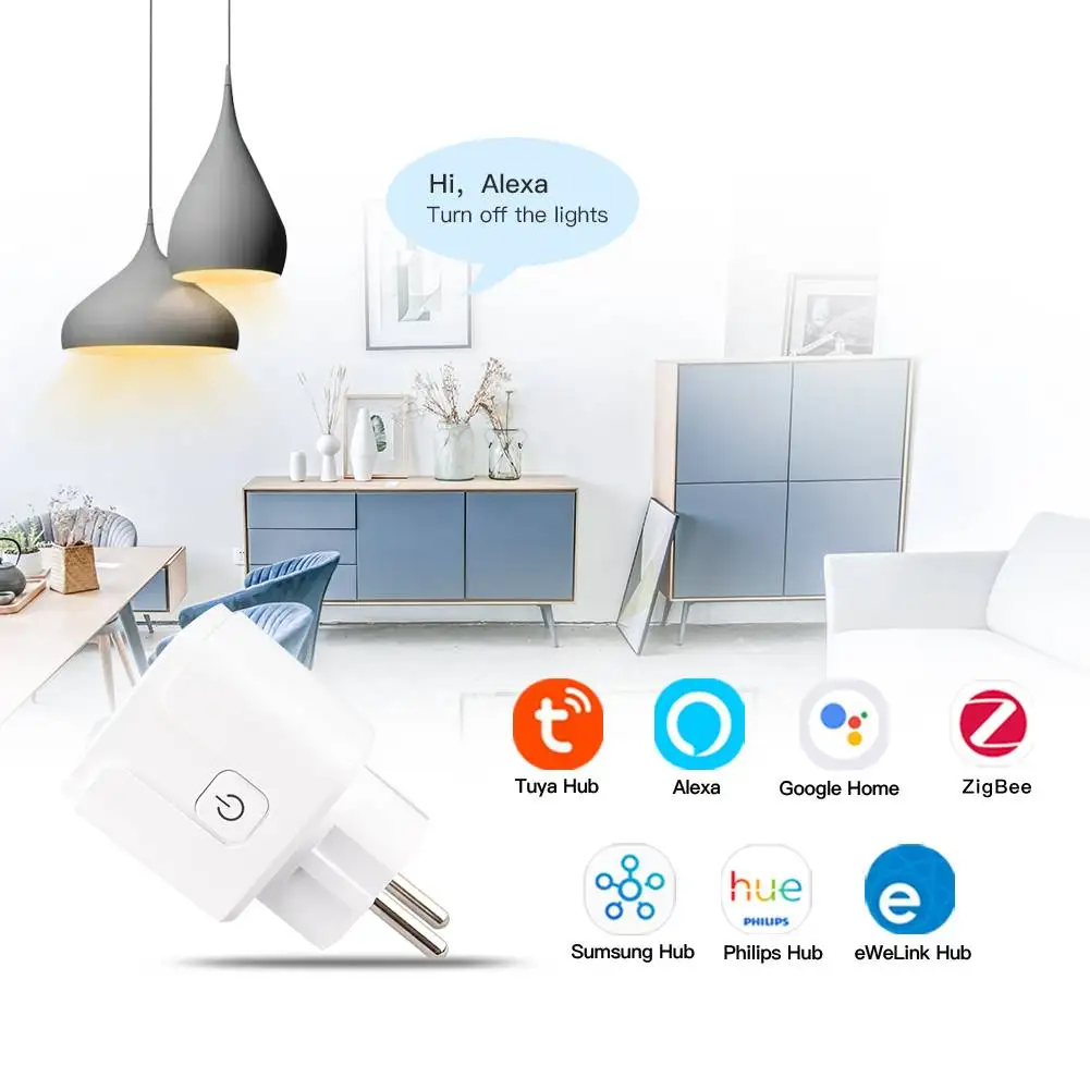 EU ZigBee Tuya Smart Plug 16A With Timed Voice Control Standard Hub Required ZigBee3.0 Works With Alexa Google Home Alice