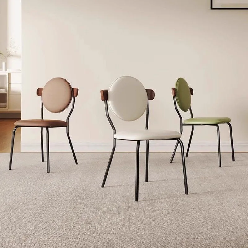 

Modern Leather Dining Chairs for Living Room Stylish Kitchen Dinner Chair with Metal Frame Round Backrest Restaurant Cafe Chair