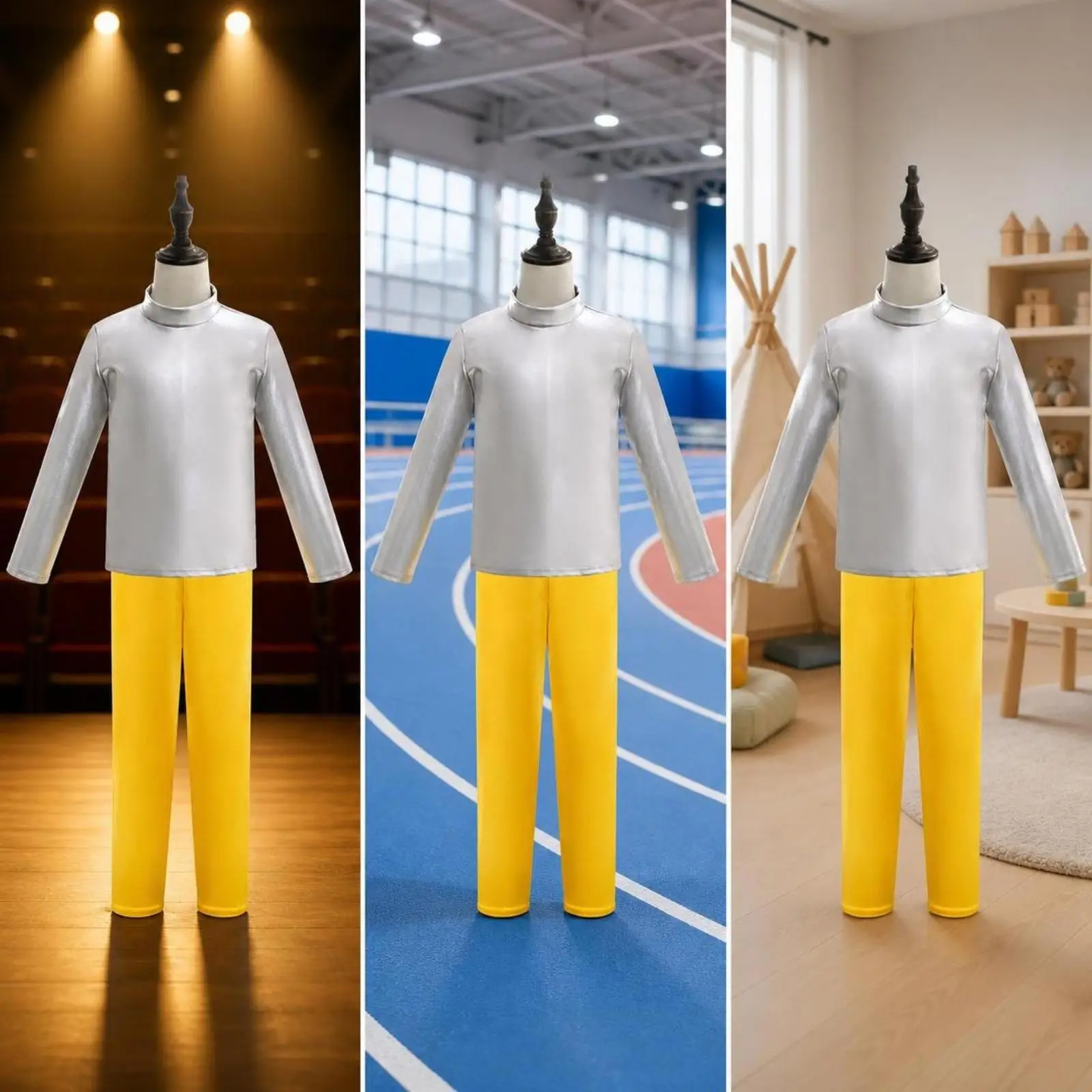 Children Astronaut Costume with Silver Sleeve Top and Yellow Pants for Space Themed Activities Lightweight Kid Role Play Set