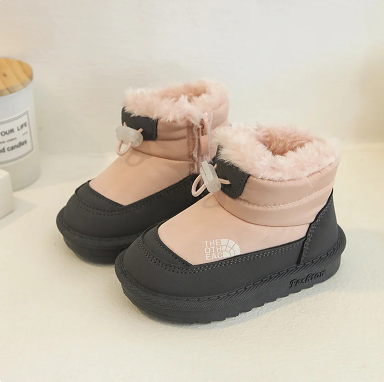 Children Snow Boots Girls Warm Plush Snow Boots Boys Toe Protection Non-slip Soft Sole Infant Boots Size 18-30