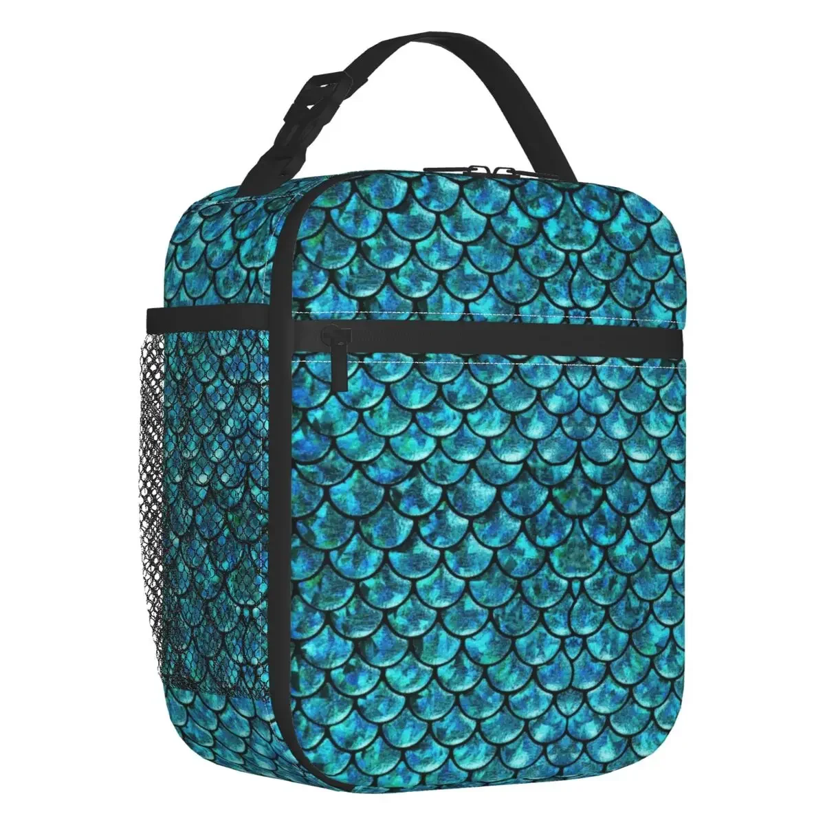 Green Mermaid Scales Insulated Lunch Bag for Women Portable Cooler Thermal Lunch Box Beach Camping Travel