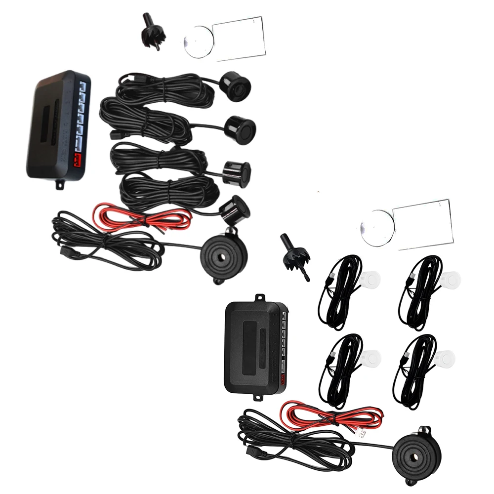 SUVs Buzzer Car Reversing Radar  Parking Sensor Kit  such as cars Sound Alarm Indicator Probe System  White