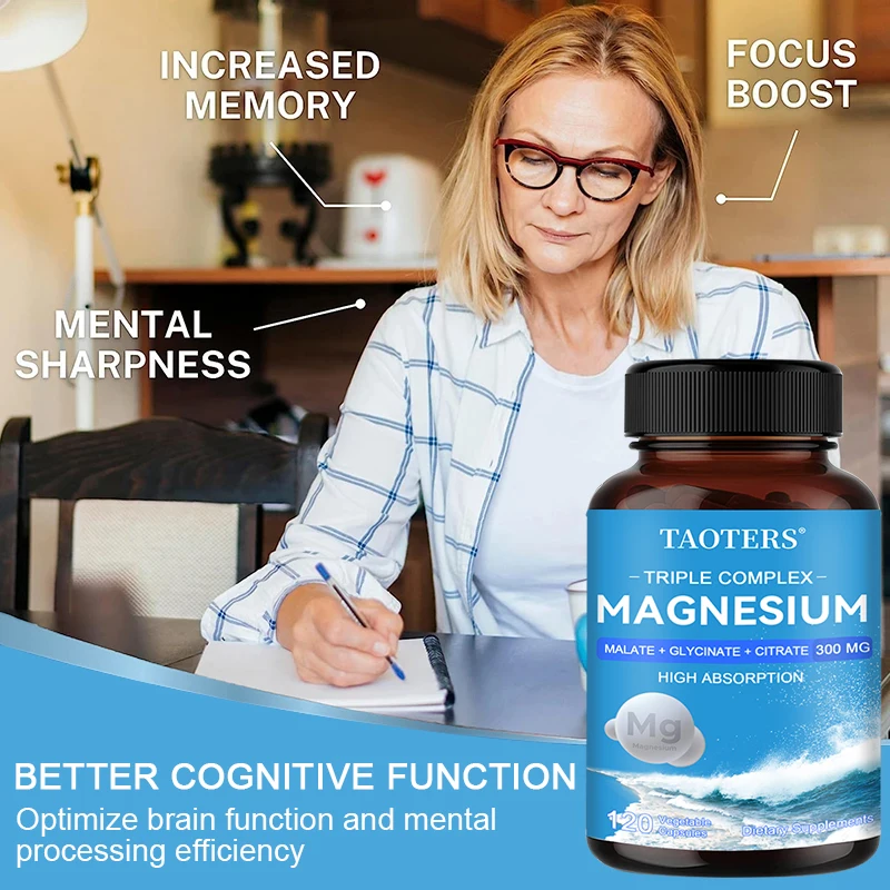 Magnesium Malate + Glycine + Magnesium Citrate 300 Mg - Supports Heart Health and Muscle Function; Improves Energy, Mood