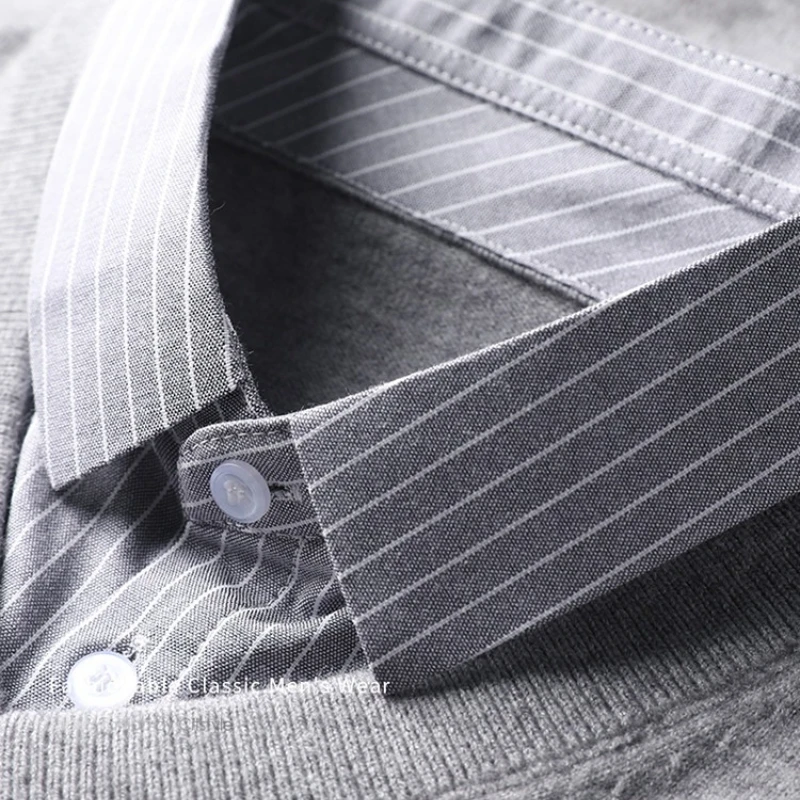 سترة رجالية مكونة من طبقتين، هيكل محبوك بياقة قميص، ألياف صوف ميرينو الأسترالية المخلوطة، مكتب الأعمال #3