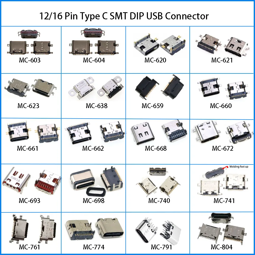 1PC USB 3.1 Type-C 16 Pin Female Connector For Xiaomi Huawei Samsung Sony SMT DIP PCB High Current Charging Port Transfer Data