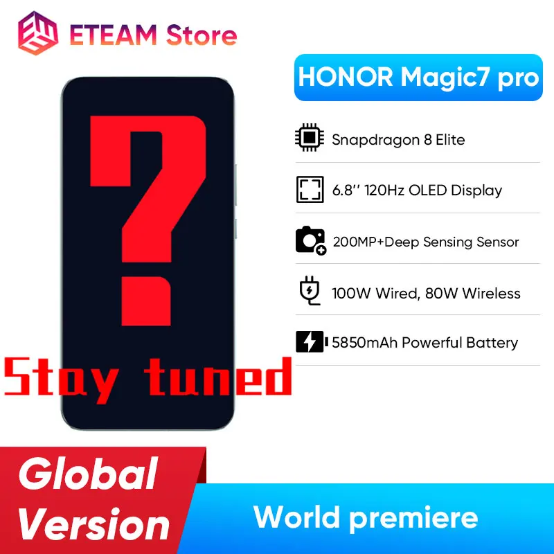 الطلب المسبق الإصدار العالمي Honor Magic7 Pro 5G هاتف ذكي Snapdragon 8 Elite 6.8 "OLED 120HZ 100W Super Charge 200.0MP كاميرا NFC