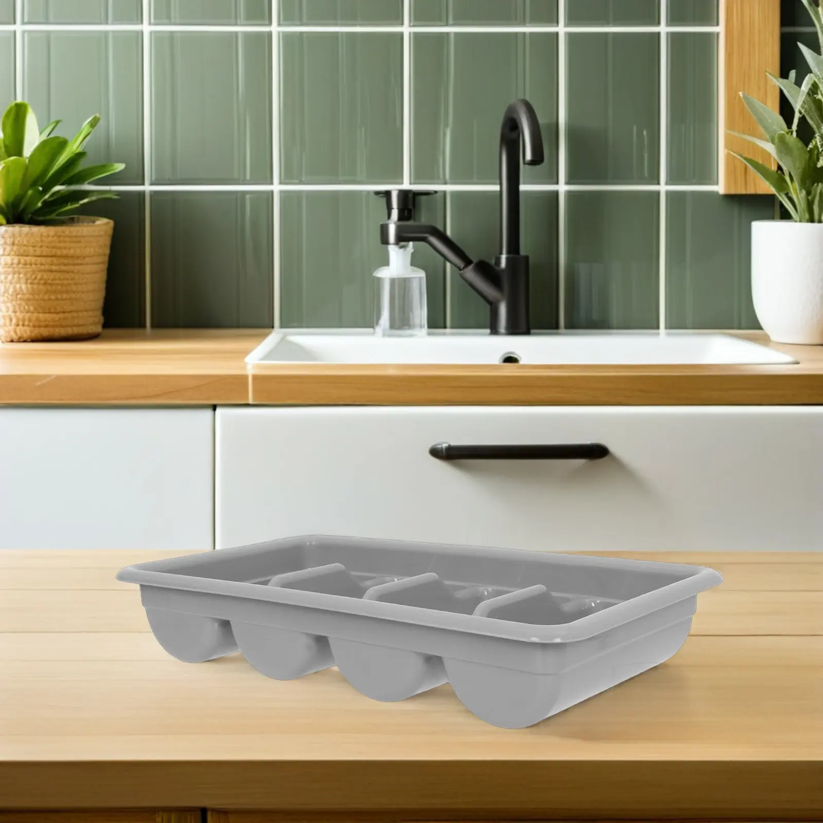 4-Grid Plastic Kitchen Utensil Holder for Cutlery Organizer – Countertop & Drawer Storage Tray (20x11 cm)