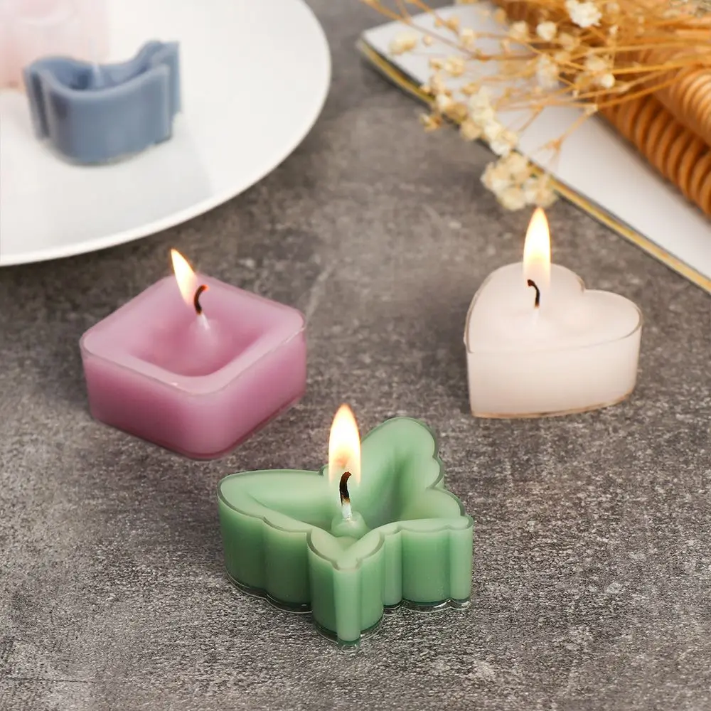 Plastic Candle Cup Holders Candle Mold Tealight Cups Containers Heart Square Flowers Shaped Candle Wicks for DIY Candle Making